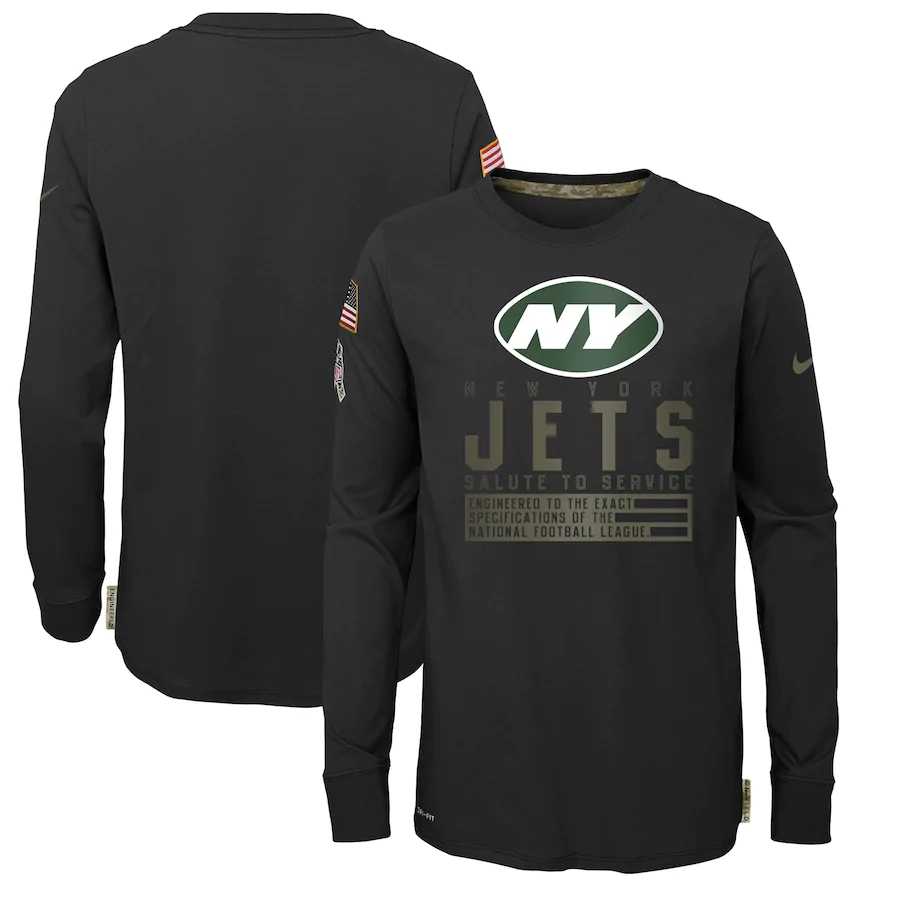 Nike New York Jets Youth Black Salute to Service Long Sleeve TShirt